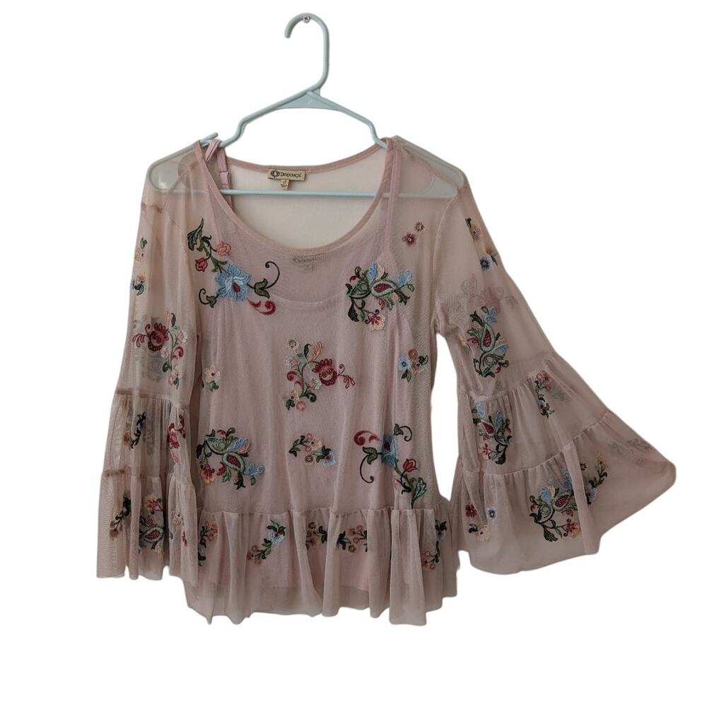 Democracy embroidered flare sleeve top